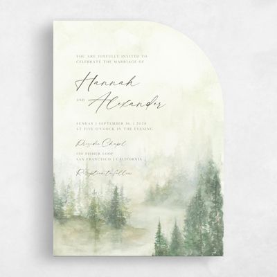 Green Half arch Wedding Invitation - Forest Portrait