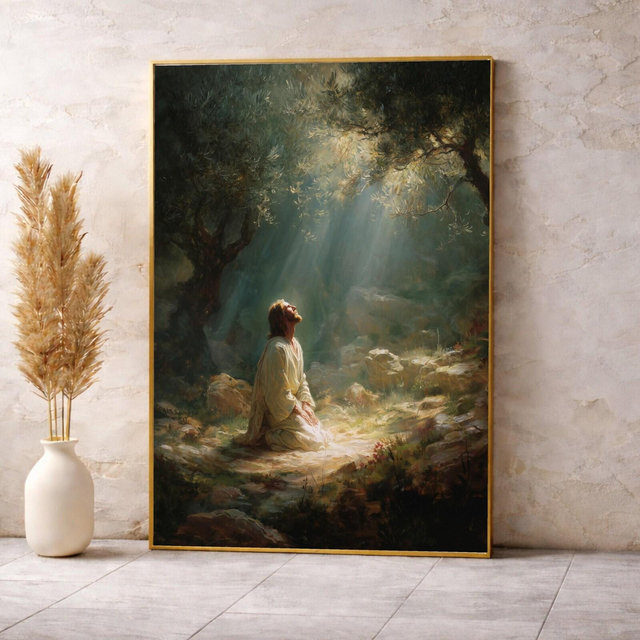 Garden of Gethsemane Art, Agony in the Garden Print, Spiritual Canvas Wall Art, Jesus Praying, Religious Home Decoration