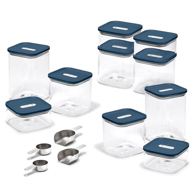 Caraway 26-Piece Ultimate Airtight Glass Food Storage Containers with Lids, Scoops, Measuring Cups and Organizers - Non-Toxic BPA-Free Stackable Space-Saving Containers for Pantry - Navy