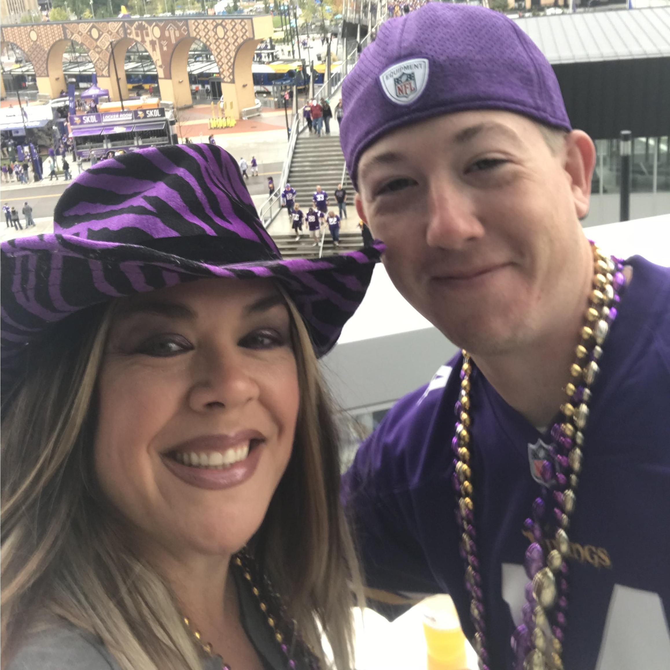 Thank heavens he looks terrible in green.  Our first Vikings game....SKOL!