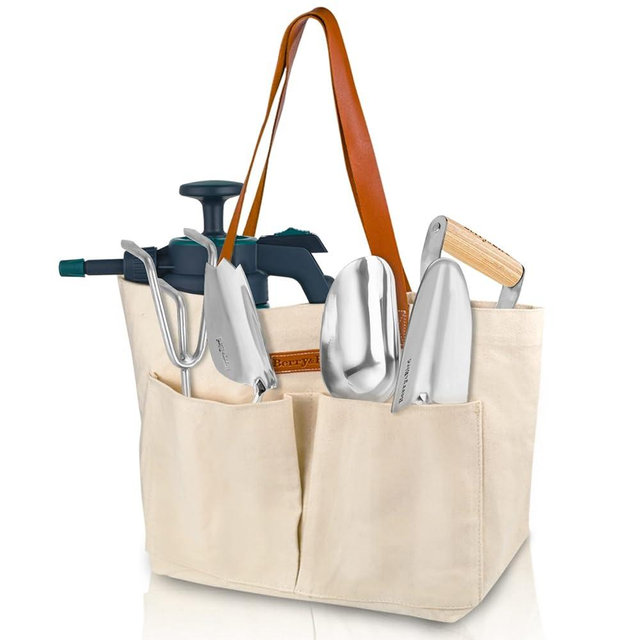 Berry&Bird Garden Tool Bag, Canvas Garden Tote With Pockets, Wear-Resistant Multi-Purpose Tool Storage Bag, Home Organizer Gardening Tool Kit for Indoor and Outdoor Gardening, 21.65" x 7.09" x 13.78"