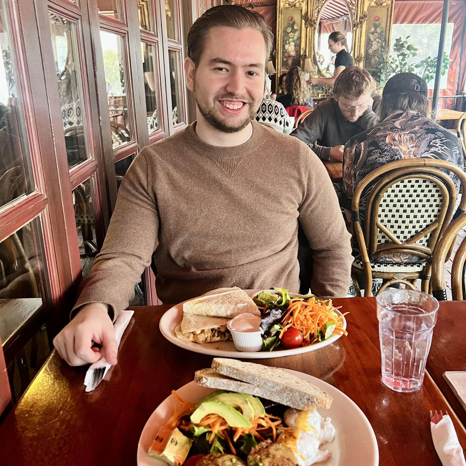 Vi brought Luke to her favorite brunch place (Esselon) when Luke came to Massachusetts to see her for the first time.