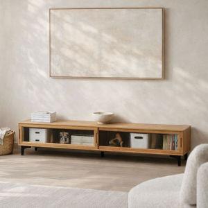 https://www.shopfad.com/mid-century-bamboo-media-console-with-fluted-sliding-doors-and-low-profile-storage-s-90582.html
