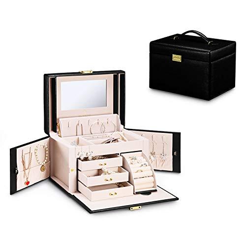 Vlando City Beauty Medium Jewelry Box, Faux Leather Jewelry Organizer Gift for Women-Black