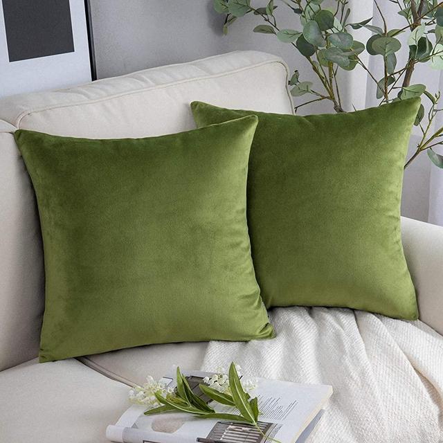 Phantoscope Pack of 2 Velvet Decorative Throw Pillow Covers Soft Solid Square Cushion Case for Couch Green 20 x 20 inches 50 x 50 cm