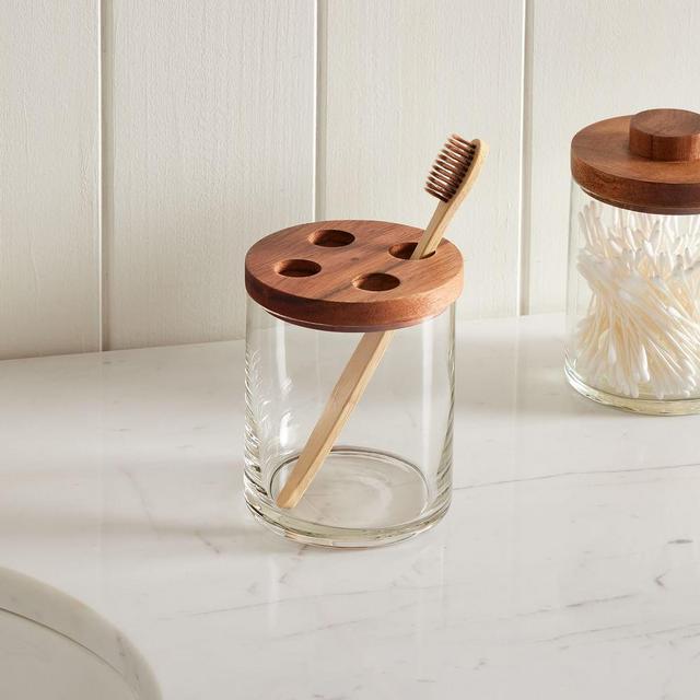 Clover Wood and Glass Bath Accessories, Toothbrush Holder, Acacia