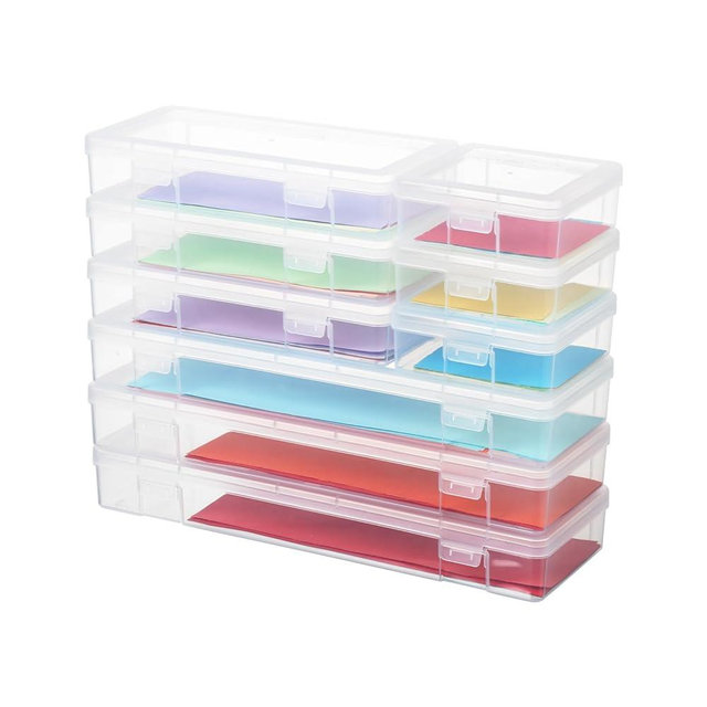 novelinks Stackable Plastic Clear Storage Box Containers with Latching Lid - Art Craft Supply Organizer Storage Containers for Pencil Box, Crayon, Beads (3 Small + 3 Medium + 3 Large -Clear)