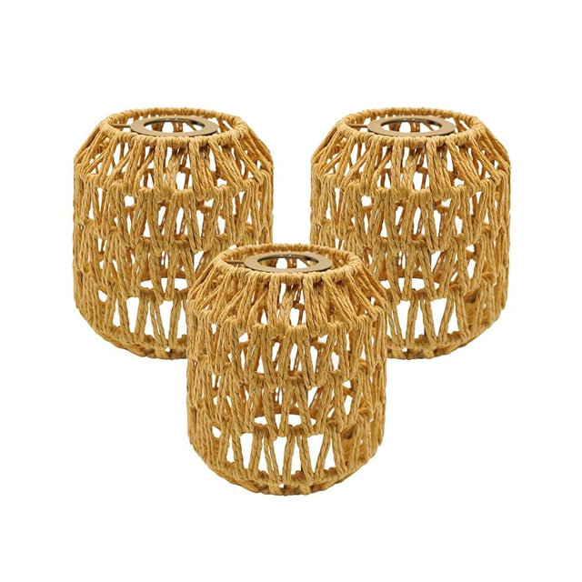 3-Pack Boho Rattan Lamp Shades - Handwoven Natural Wicker Lampshades for Pendant Lights, Chandeliers, Wall Sconces, Floor & Table Lamps – Vintage Farmhouse Home Decor