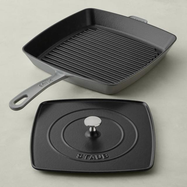 Staub Enameled Cast Iron Grill Pan & Press, 12", Graphite