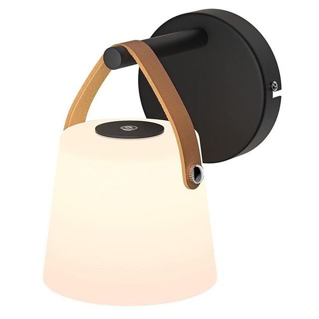 TACAHE Battery Operated Wall Sconce with Glass Shade - 3000K Warm White & 3 Brightness Setting - 4000 mAh Rechargeable Battery - Not Hardwired Needed - Wall Accent Night Light for Bedroom - Black