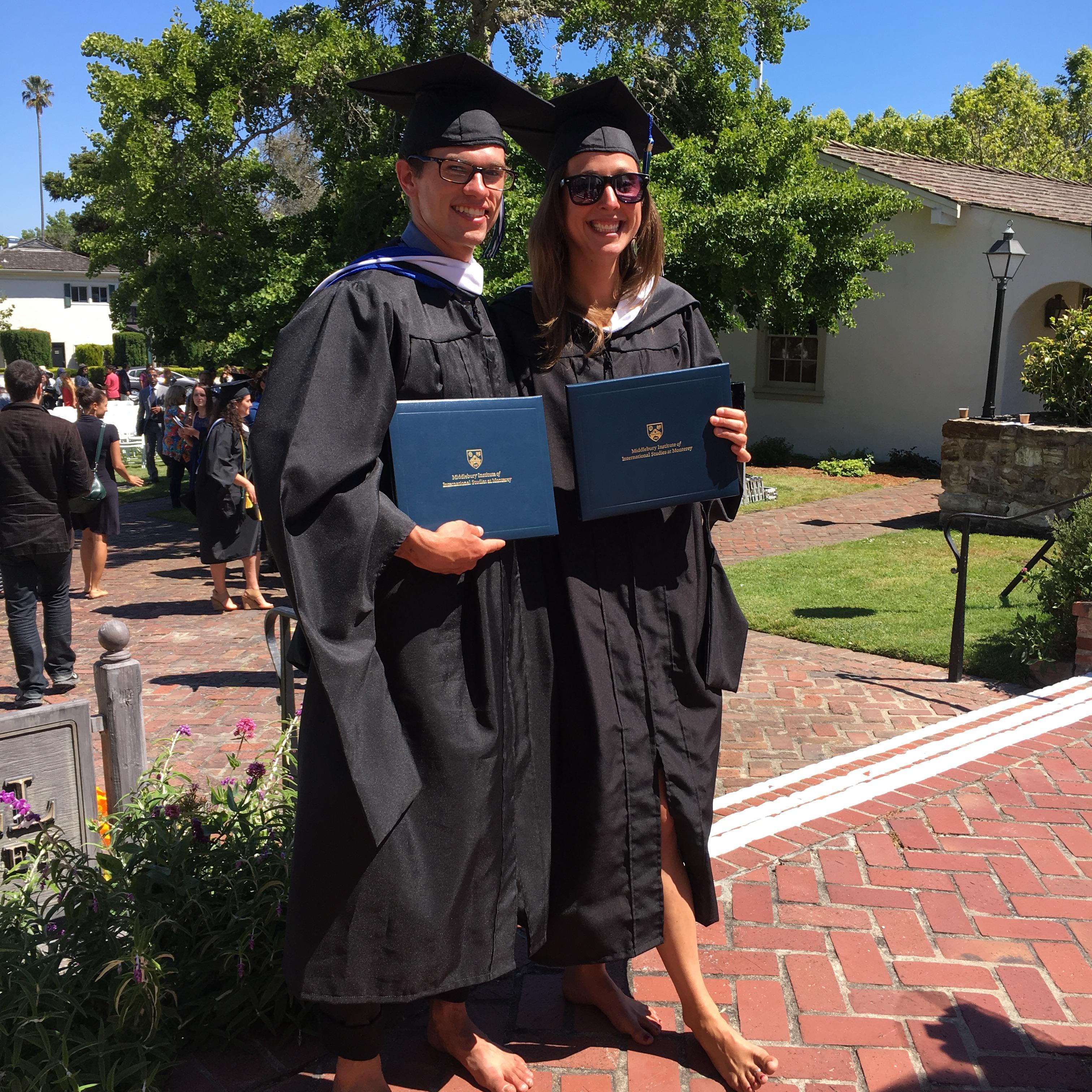 We graduated together from the Middlebury Institute of International Studies in 2017