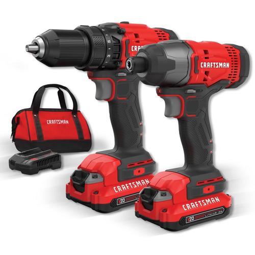 CRAFTSMAN V20 2-Tool 20-Volt Max Power Tool Combo Kit with Soft Case (Charger Included and 2-Batteries Included)