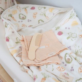 Clementine Fruits & Veggies Hooded Baby Bath Towel & Washcloth Set