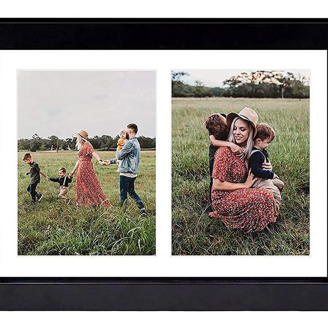 Golden State Art, 8.5x11 Black Wooden Picture Frame - White Mat for 2-5x7 Photos - Real Glass - Easel Stand for Landscape/Portrait Table Display - Gift for Dad, Students, Friends