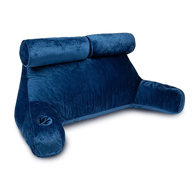 Milliard Double Reading Pillow with Shredded Memory Foam, Great as Backrest for Books or Gaming with Removable Cover-Two Person Sit Up Pillow (Navy Blue)