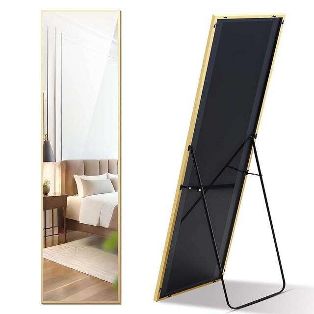 NEWBULIG 59"x16" Full Length Mirror with Stand, Full Body Mirror, Freestanding Floor Mirrors for Bedroom/Hallway/Cloakroom, Hanging or Leaning Wall Mounted Home Decor, Gold