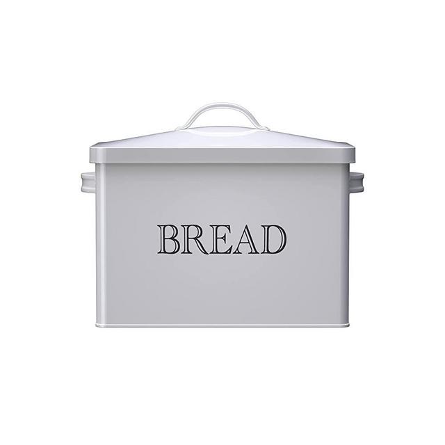 JRENINET Metal Bread Box - Farmhouse Bread Box for Kitchen Countertop - Space Saving, Large Capacity Bread Storage Container - Perfect Metal Storage Tin for Bread, Bagels, Cookies & More!