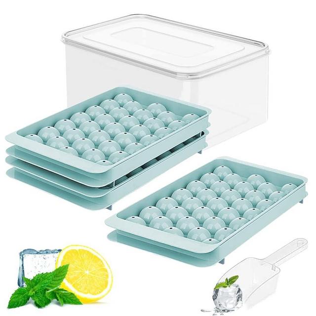 Ice Cube Trays with Lid & Bin,Ice Ball Maker Molds for Freezer,Round Ice Tray Making 99 x 1.0IN Small Mini Circle Ice Cubes Mold,Crushed Ice Tray for Chilling Drink Coffee Whiskey & Tea (BL)