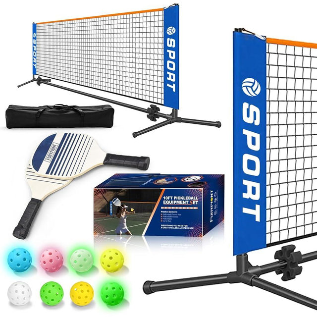 Furypiont 10 FT Mini Portable Pickleball Net Equipment Set - Tennis Net for Driveway Backyard, 2 Pickleball Paddles, 8 Pickleballs and Potable Carry Bag,Pickleball Net for Beginner