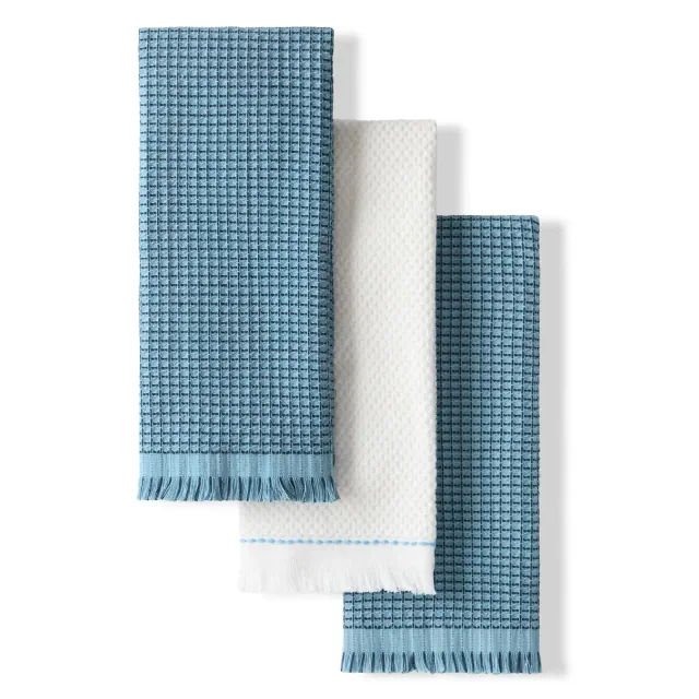 KITCHENAID Gourmet Series Gridlines Kitchen Towels 3-Pack Set, 100% Cotton Absorbent, Blue Velvet, 18"x28"