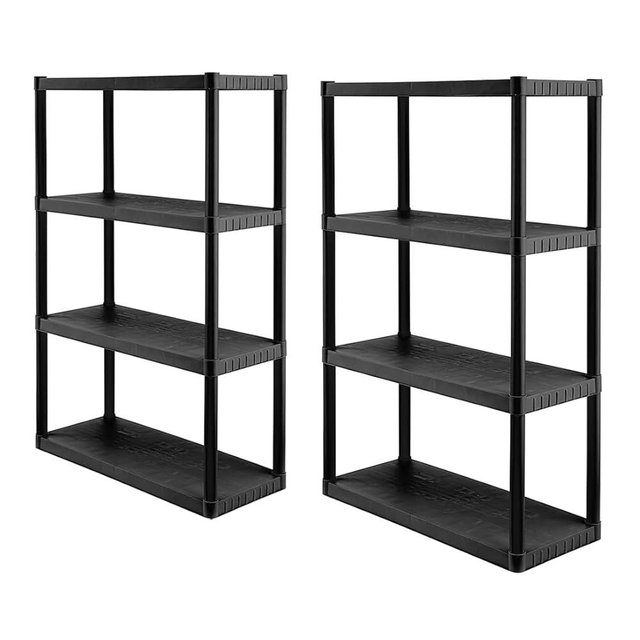 CX 4-Tier Medium Duty Plastic Storage Shelves that Support up to 75lbs/shelf, Organization and Storage, Weather-Resistant Design, Easy Assembly, 2 Pack, Black (52.1”H x 34.8”W x 14.6”D)