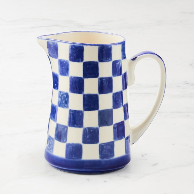 MacKenzie-Childs Stoneware Check Pitcher, Indigo