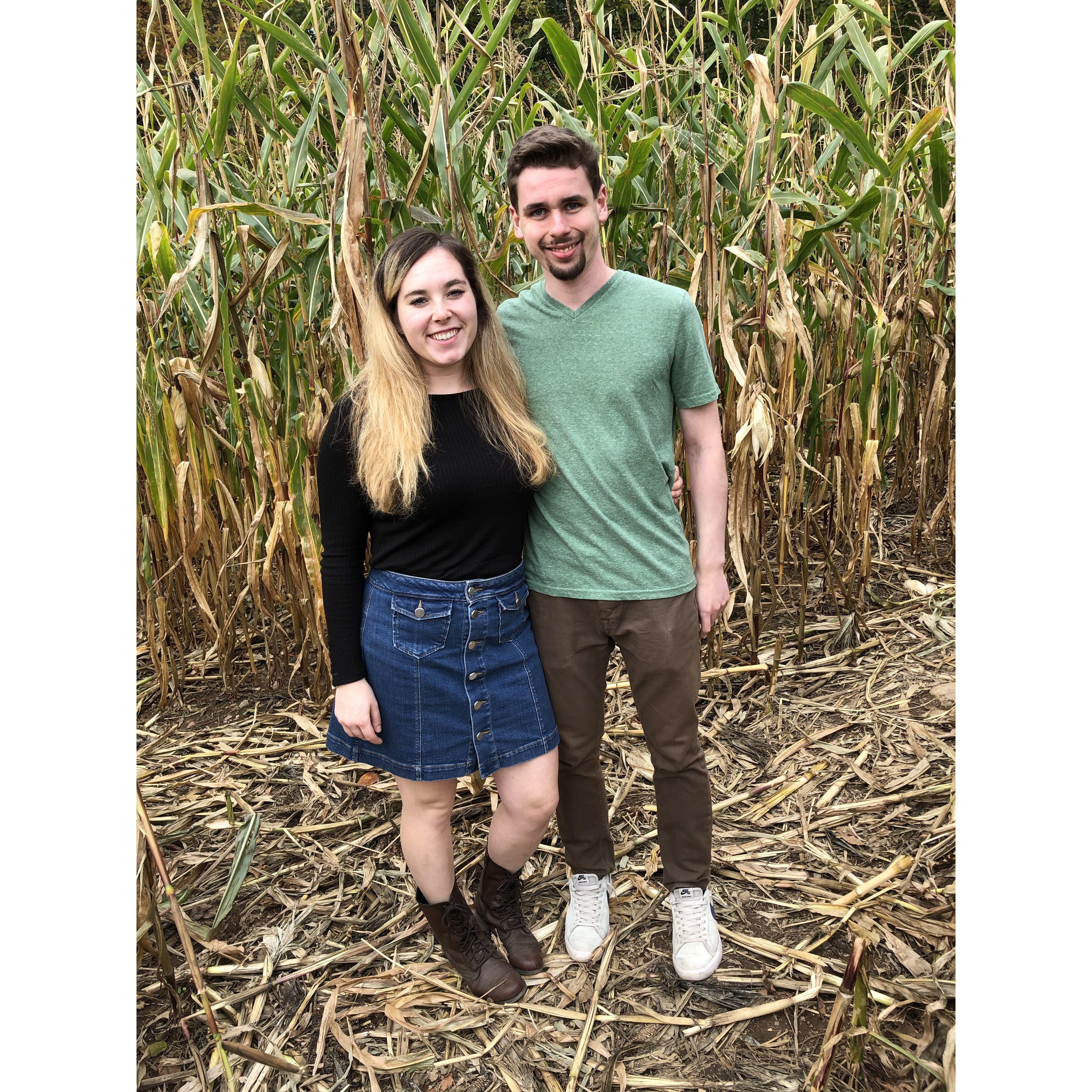 Olivia and Vince in a pumpkin patch at Secor Farms in Mahwah, New Jersey.