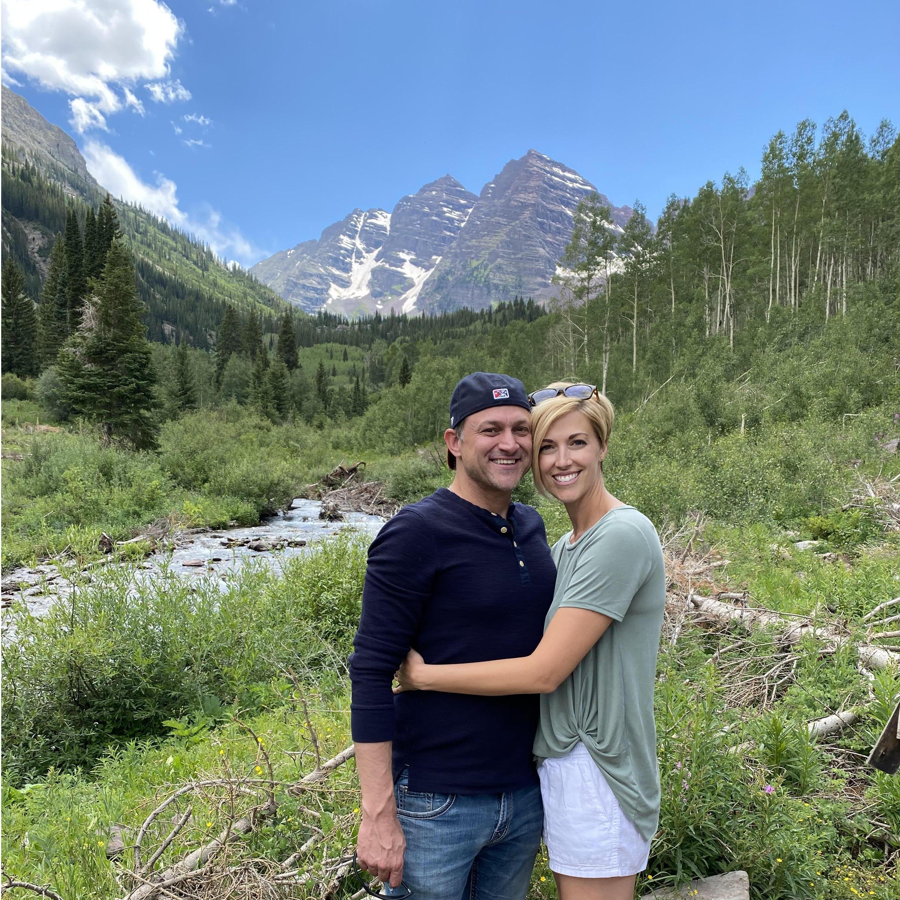 This is us at Maroon Bells, just outside of Aspen, Colorado on our first anniversary, July 13, 2020
