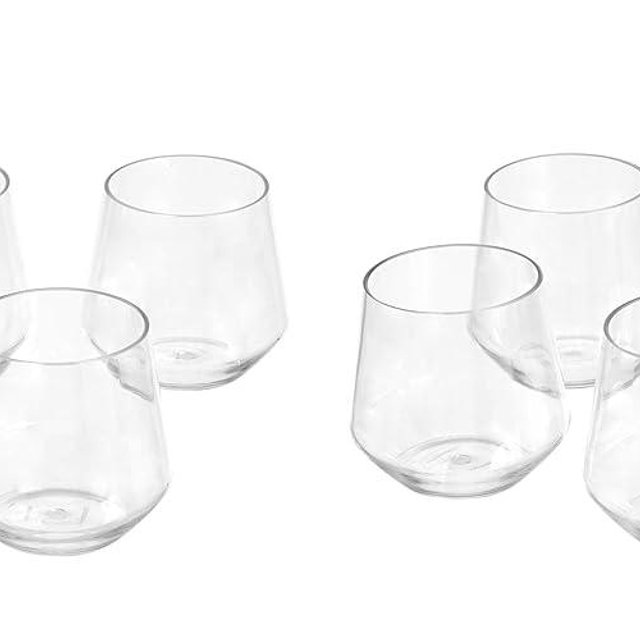 Amazon Basics Tritan Glasses, Dishwasher Safe, BPA-Free Plastic, Stemless Wine, Shatterproof, Looks Like Glass, 14-oz, Clear, Set of 4 (Pack of 2)