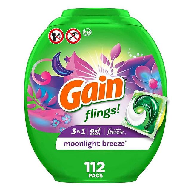 Gain flings Laundry Detergent Soap Pacs HE Compatible 112 ct Long Lasting Scent Moonlight Breeze
