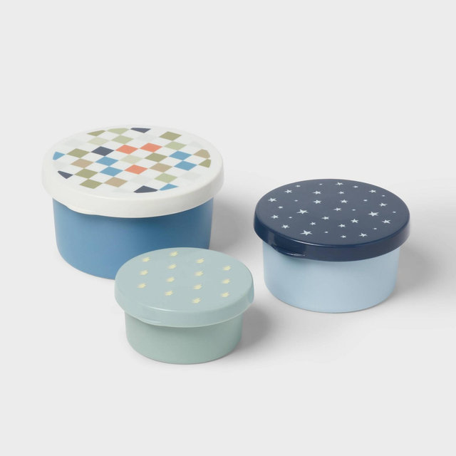 Kids' 3pk Checkered Single Wall Stainless Steel Round Snack boxes Blue - Pillowfort™