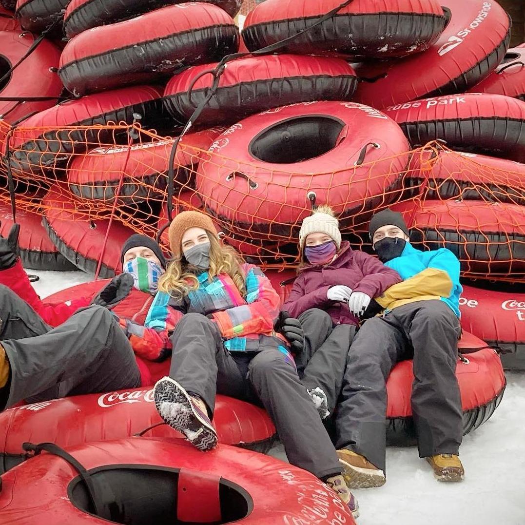 Tubing with Ilsa's brother Charlie and his fiancee Tara at Snowshoe Resort in WV.