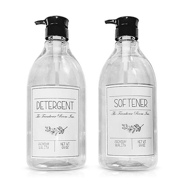 The Farmhouse Room Inc. Laundry Dispenser for Liquid Detergent and Fabric Softener (Pack of 2, 64oz.) BPA Free & PET Plastic Laundry Soap Dispenser w/Waterproof Labels