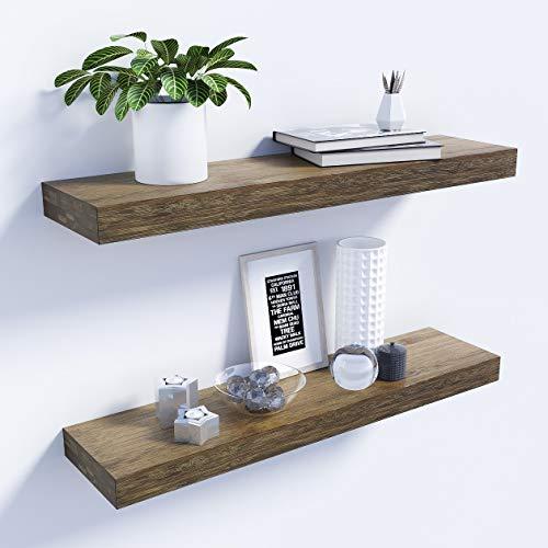 BAMFOX Floating Shelves Set of 2，Natural Bamboo Wall Shelf Wall Mounted Shelves，Wall Mount Display Rack with Large Storage L23 x W6 for Kitchen Living Room Bathroom Bedroom
