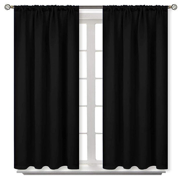 BGment Rod Pocket Black Blackout Curtains for Bedroom - Thermal Insulated Window Treatment Blackout Drapes for Home Decor, 42 x 45 Inch, 2 Panels