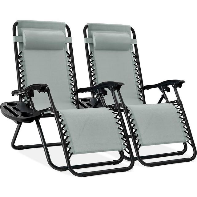 Best Choice Products Set of 2 Adjustable Steel Mesh Zero Gravity Lounge Chair Recliners w/Pillows and Cup Holder Trays - Stardew