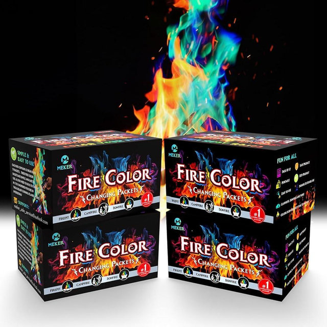 MEKER Fire Color Changing Packets - Fire Pit, Campfires, Outdoor Fireplaces, Bonfire - Magic Colorful Changing Fire - Perfect Fire Camping Accessories for Kids & Adults (48 Pack)