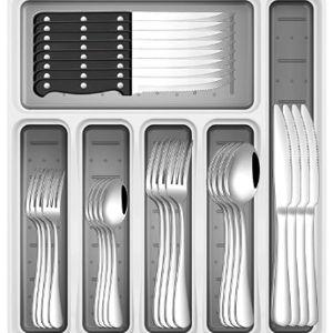 49-Piece Silverware Set with Organizer, Stainless Steel