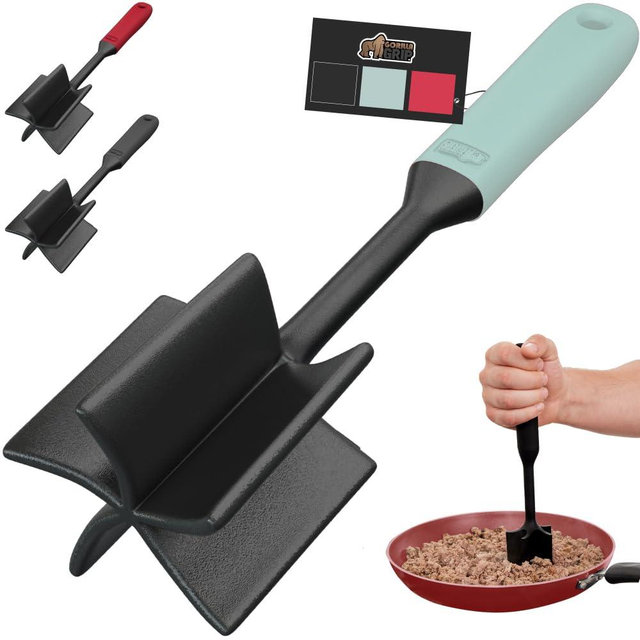 Gorilla Grip 5 Blade Heat and Slip Resistant Meat Chopper with Ergonomic Handle, Masher Tool Safe for All Cookware, Kitchen Utensils for Ground Beef, Hamburger, Potato, Smasher Cooking Tools, Mint