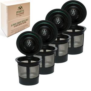 iPartsPlusMore 4xblackpod B00LGEKOMS 4 Pack Reusable K Keurig 2.0 and 1.0 Brewers Universal Fit Refillable Single Cup Coffee Stainless Steel Mesh Filter, Black