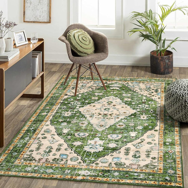 Lahome Boho Tribal Area Rug - Green 5x7 Large Rugs for Living Room, Soft Non Slip Washable Non Shedding Playroom Mat Indoor Nursery Carpet for Living Dining Classroom Dorm Office