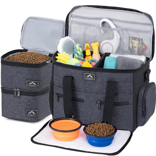 Dog Travel Bag Kit for Supplies - Large Pet Travel Bag for Dogs - Convenient Luggage Sleeve, Overnight, and Weekend Trips - Includes 2 Food Containers, 1 Organizer, 2 Collapsible Bowls Charcoal