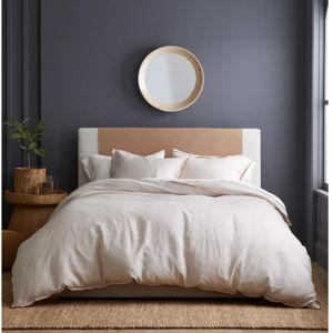 European Linen Double Embroidered Edge Duvet Cover Set QUEEN Color: Sand with Terracotta Embroidery
