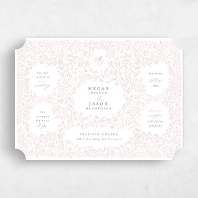 Pink Ticket Wedding Invitation - Eze Landscape