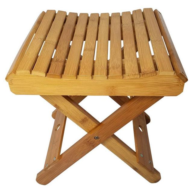 Royal Brands Portable Bamboo Stool for Shaving Shower Set Foot Folding Stool for Picnic Fishing Waterproof and Easy Clean - (11.25”x11”x12”)