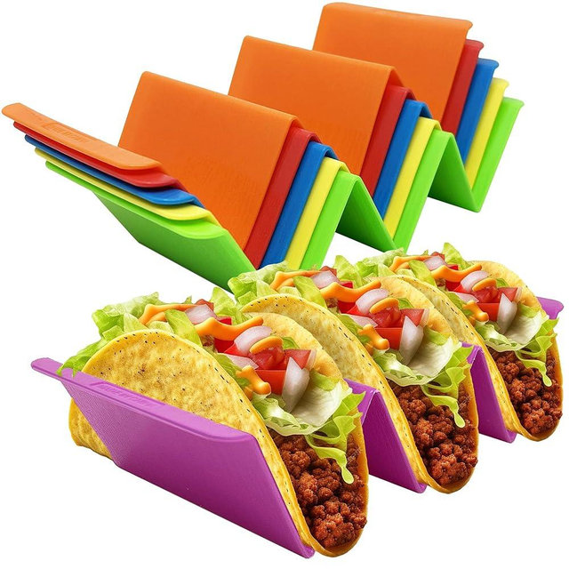 KSEV Kitchen Taco Holder Stand - 6 Packs (Extra Large) Non-Toxic, BPA Free, Dishwasher & Microwave Safe - Hold 3 Tacos, Hard Plastic Taco Rack, Party Serving Tray Set for Hard and Soft Shell Tacos Tortilla