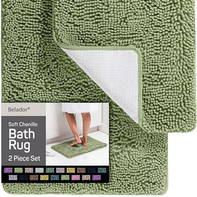 Quicker-Dry Bathroom Rugs Set (2-Piece) Soft & Shaggy Bath Rugs for Bathroom, Bath Mat with Rubber Backing - Ultra Absorbent Chenille Bathroom Rug Set, Shower Rug, Bathroom Floor Mats- 30x20 & 24x17