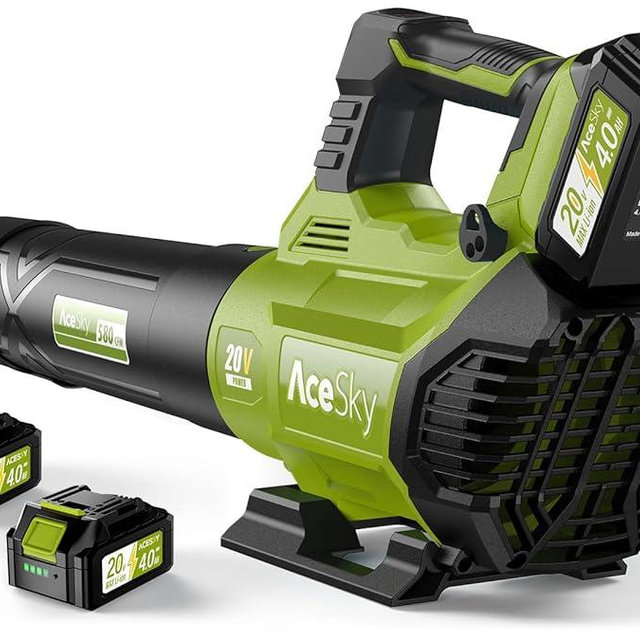 Leaf Blower Cordless - 580CFM/160MPH & 3 Speed Levels Electric Leaf Blower with 2 x 4.0Ah Battery and Charger, Extension Tube Blower for Lawn Care, Yard, Garage, Blowing Leaves, Dust or Snow, Green