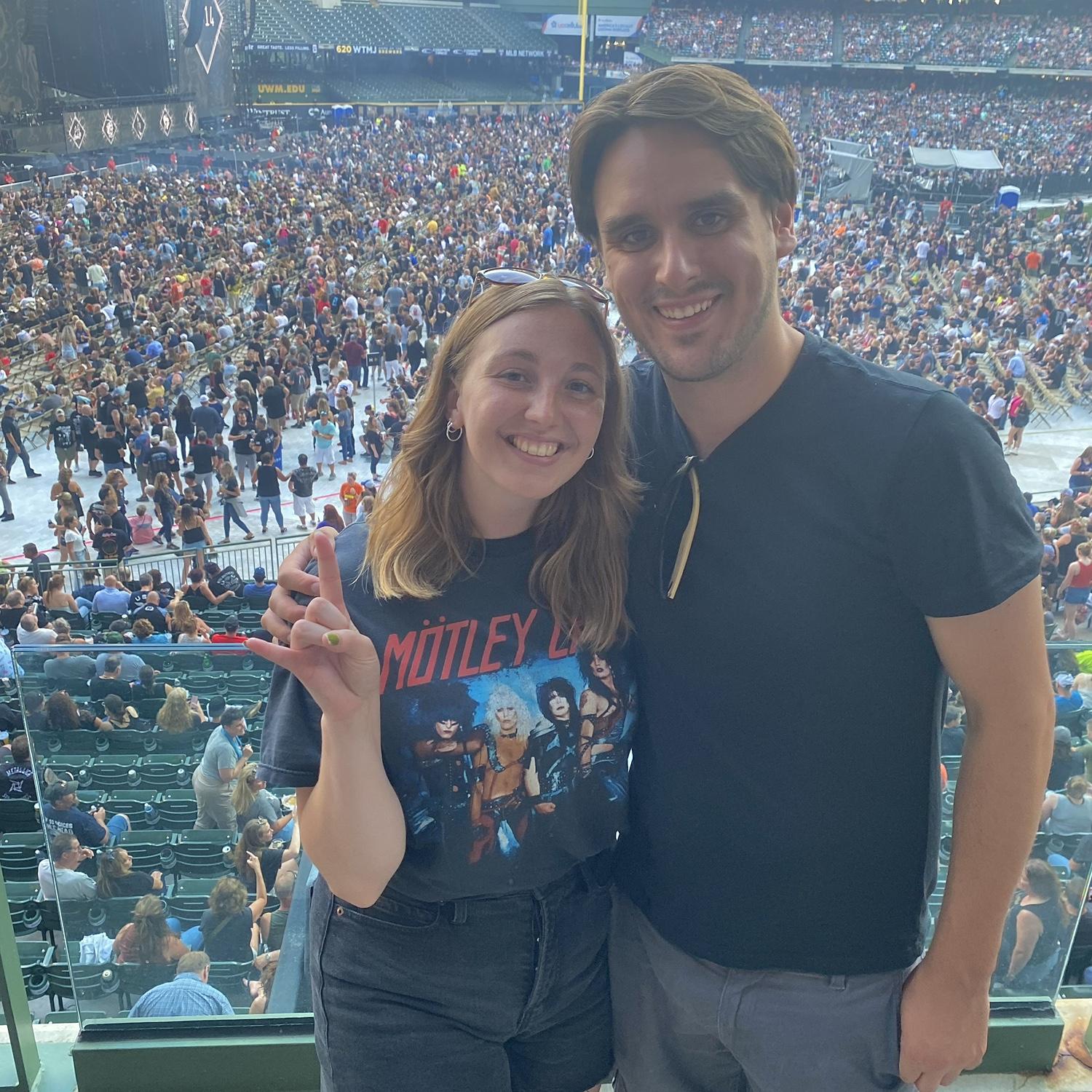 Foster and Miranda attending the Stadium Tour, rocking out to 80s rock bands, where an older woman told them that they reminded her of “when my husband and I were young” and how “cute” they were.