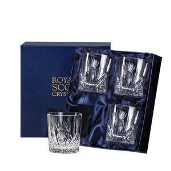 Scottish Thistle - 4 Crystal Small Whisky Tumblers